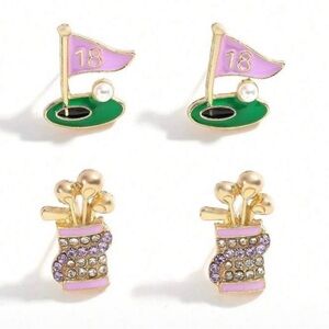 ⛳️ Golf rhinestone gold tone stud earrings set new